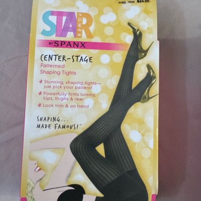 Star Power by Spanx Center-Stage Patterned Shaping Tights Black Ribbed Row